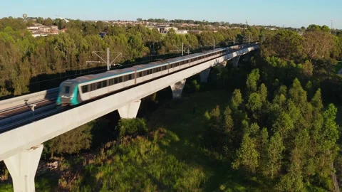 Sydney Metro aerial flyover skyrail Stock Footage