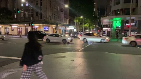 Sydney Night Time Town Hall Traffic View Stock Footage 219653151