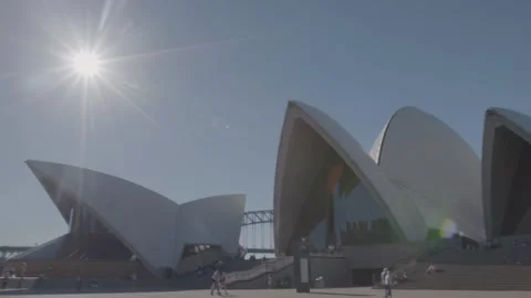 Sydney Opera House and Harbor with People and Cruise Ship on a Sunny Day Stock Footage 345719101