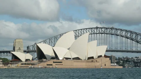 Sydney opera house and harbour bridge, australia Stock Footage