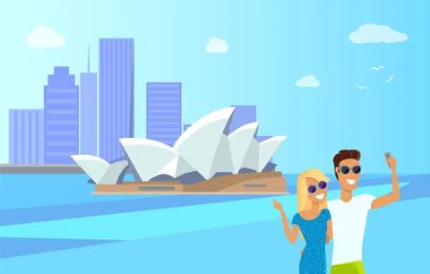 Sydney Opera House Attraction Vector Illustration Ilustração Stock