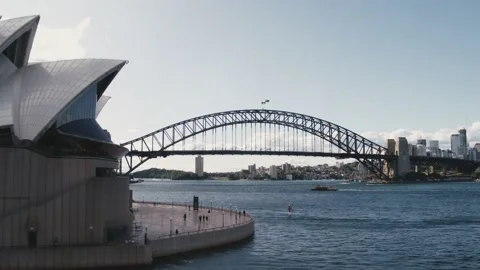 Sydney Opera House &amp; Bridge foreground - Sunset - Drone Aerial Stock Footage 235170758
