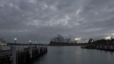 Sydney Opera house moving time-lapse during dawn Stock Footage 109425375