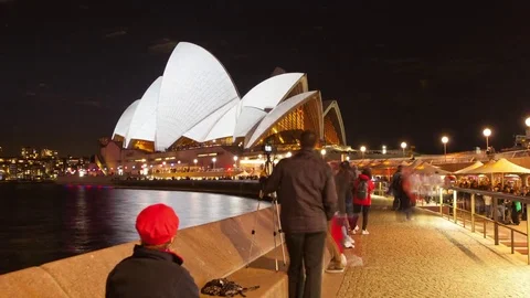 Sydney Opera House Night Hyperlapse (motion time-lapse) Stock Footage 72649337