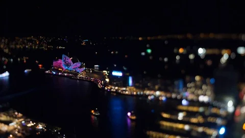 Sydney opera house night tilt-shift timelapse Stock Footage
