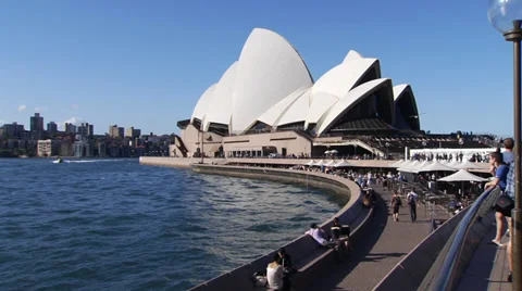 Sydney Opera House pan to Harbour Bridge Stock Footage 34692445