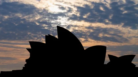 Sydney: Opera House in Silhouette, Time Lapse at Sunrise, Australia Stock Footage 121328043