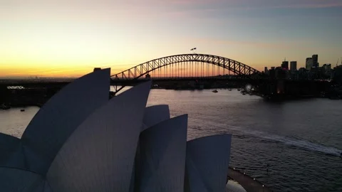 SYDNEY OPERA HOUSE SUNSET AERIAL DRONE HELICOPTER SYDNEY AUSTRALIA DUSK 스톡 동영상 247567853