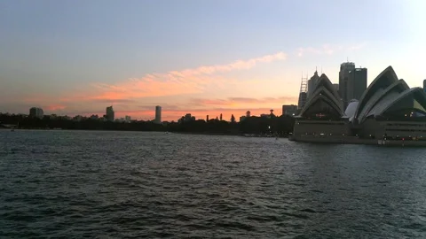 Sydney opera house, UHD view sideways, revealing the monument on the circular Stock Footage 89639208