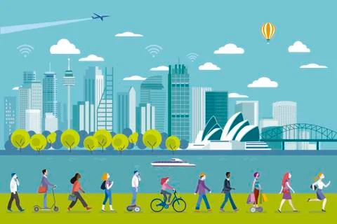 Sydney panoramic skyline Illustrazione stock