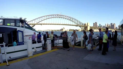 Sydney Rivercat Ferry picks up passengers and heads off. Time Lapse Video stock 63209355