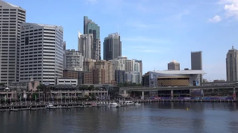 Sydney Skyline Buildings At Darling Harbour Sydney Australia Stock Footage