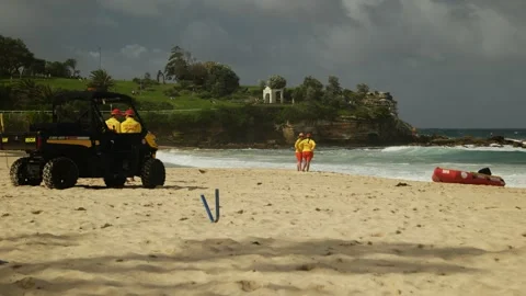 Sydney surf rescue on a closed beach in Coogee 6K Video stock 305516896