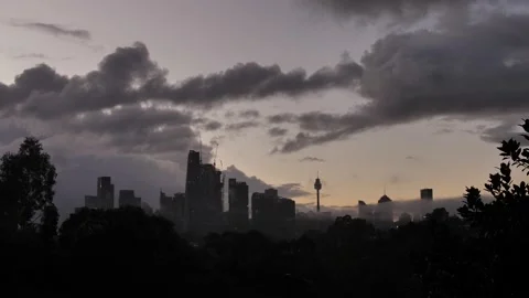 Sydney surrounded by evening clouds CBD slow motion 4K Stock-Footage 237404260