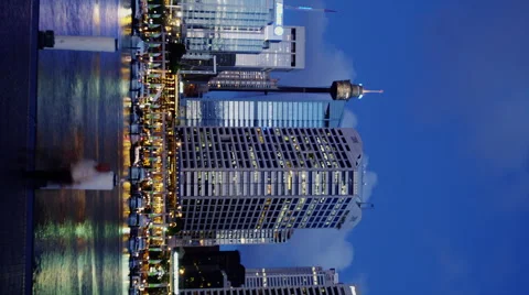 Sydney Tower and CBD facing Darling Harbour early Evening Video stock 51842813