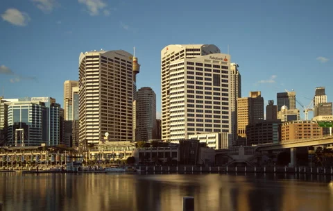 Sydney Tower from Darling Harbour Motion Timelapse Stock Footage 45351602