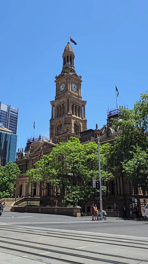Sydney Town Hall Clock Tower, Sydney, Australia – Vertical 8K Video stock 299012444