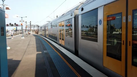 Sydney train station, train commuting Stock Footage 123882184