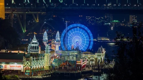 Sydney Vivid over looking Luna Park Time Lapse Stock Footage