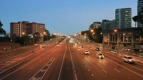 Sydney Warringah freeway at sunset with rush hour traffic as 4k. Stock Footage 154582776