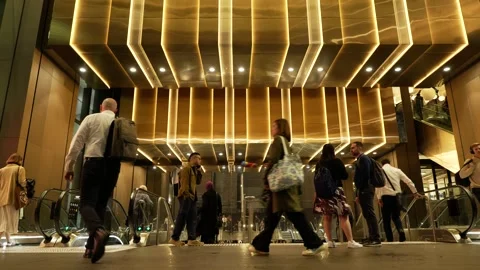 Sydney workers head hom at Wynyard station at rush hour 6K Stock Footage 308629241