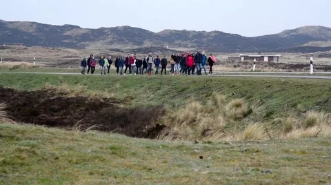 SYLT - GERMANY - April 2016 -A group of kids on the sand dunes Video stock 62931809