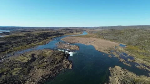 Sylvia Grinnell River Estuary Cascade Aerial View of Waterfall Near Outflow Stock Footage 344280602