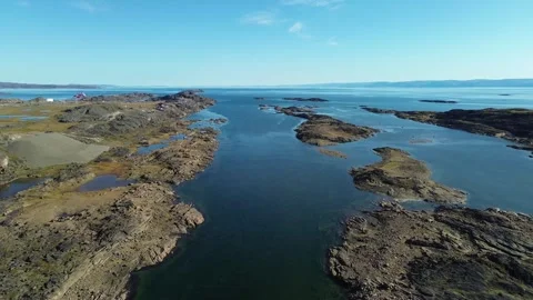 Sylvia Grinnell River Estuary Outflow Aerial Flying Out Toward Frobisher Bay Stock Footage 344282615