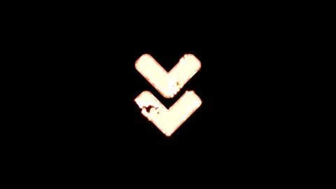 Symbol Angle double down burns out of transparency, then burns again. Alpha Stock Footage 115130959
