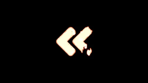 Symbol Angle double left burns out of transparency, then burns again. Alpha Stock Footage 115130885