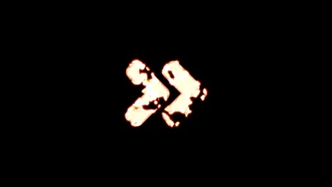 Symbol angle double right burns out of transparency, then burns again. Alpha Stock Footage 115130910