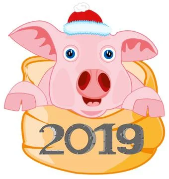 Symbol approaching year piglet in bag.Vector illustration Stock Illustration