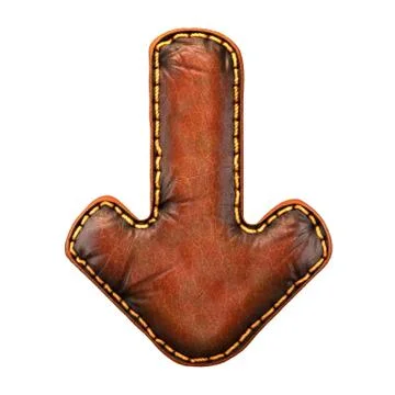 Symbol arrow to down made of leather. 3D render font with skin texture isolated Stock Illustration