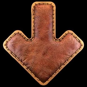 Symbol arrow to down made of leather. 3D render font with skin texture on black Stock Illustration