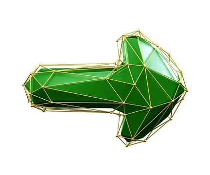 Symbol arrow made in low poly style green color isolated on white background. 3d Illustrazione stock