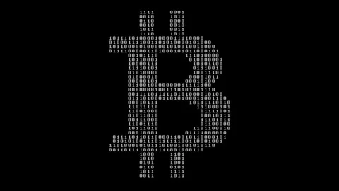 The symbol of bitcoin consisting of zeros and ones shows on a black background. Video stock 83729102