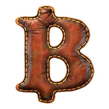 Symbol bitcoin made of leather. 3D render font with skin texture isolated on イラスト素材