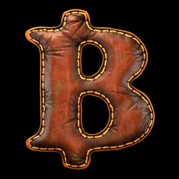 Symbol bitcoin made of leather. 3D render font with skin texture isolated on イラスト素材