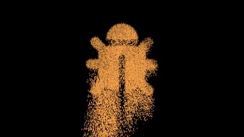 Symbol bug appears from crumbling sand. Then crumbles down. Alpha channel Stock Footage 106214377
