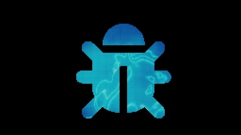 The symbol bug is assembled from small balls. Then it shimmers with blue. It Vidéo 127676045