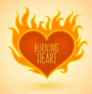 Symbol of burning heart with fire flames 스톡 일러스트