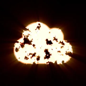Symbol cloud burned on a black background. Bright shine Illustrazione stock