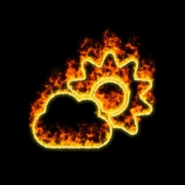 The symbol cloud sun burns in red fire Stock Illustration