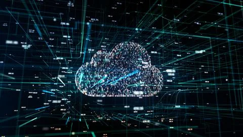 Symbol of cloud technology in modern digital world with random hash codes Illustrazione stock