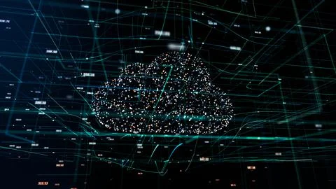 Symbol of cloud technology in modern digital world with random hash codes Illustrazione stock