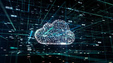 Symbol of cloud technology in modern digital world with random hash codes Stock Illustration