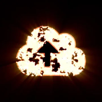 Symbol cloud upload burned on a black background. Bright shine イラスト素材