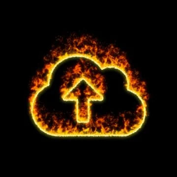 The symbol cloud upload burns in red fire Stock Illustration