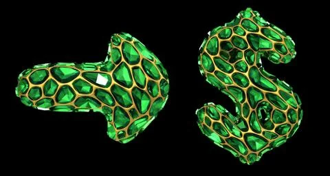 Symbol collection arrow, dollar made of 3d render green diamond. Illustrazione stock