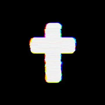 Symbol cross has defects. Glitch and stripes Stock Illustration